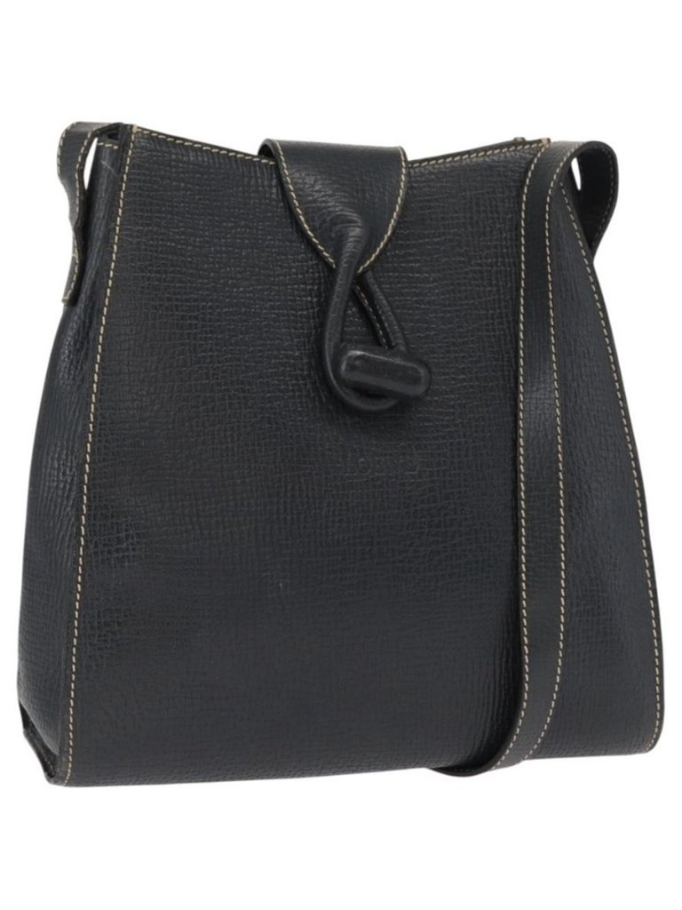 Authentic Loewe Shoulder Bag Leather Navy Gold